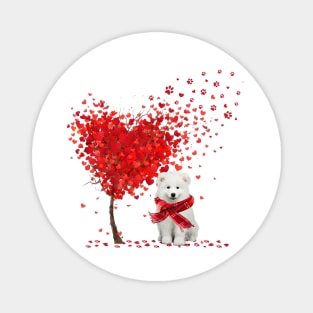 Happy Valentine's Day Heart Tree Love Samoyed Magnet